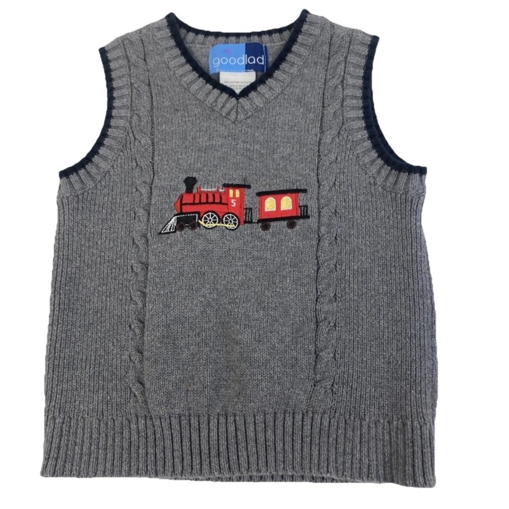Good Lad Sweater Vest Boys 4T Gray Train Cable Knit Preppy School Casual